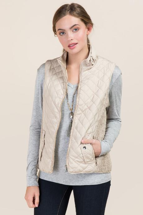 Mi Ami Kiara Snap Collar Quilted Puffer Vest - Taupe