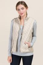 Mi Ami Kiara Snap Collar Quilted Puffer Vest - Taupe
