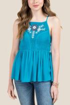 Francesca Inchess Ginny High Neck Mesh Tank Top - Turquoise
