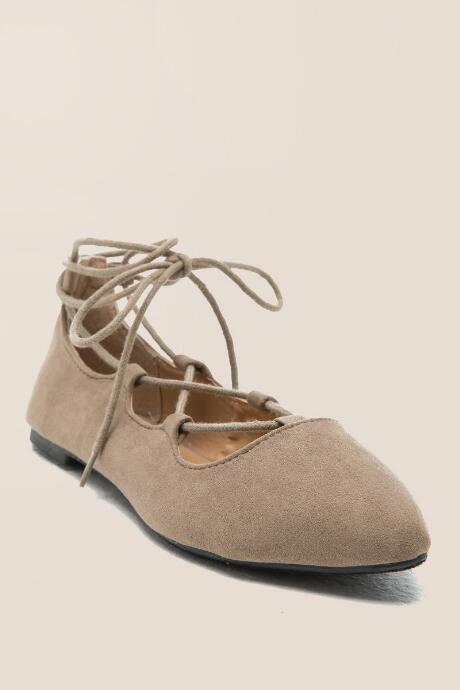 Francescas Farah Lace-up Ballerina Flat - Taupe