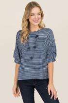 Alya Rondah Tiered Ruffle Sleeve Striped Tee - Navy