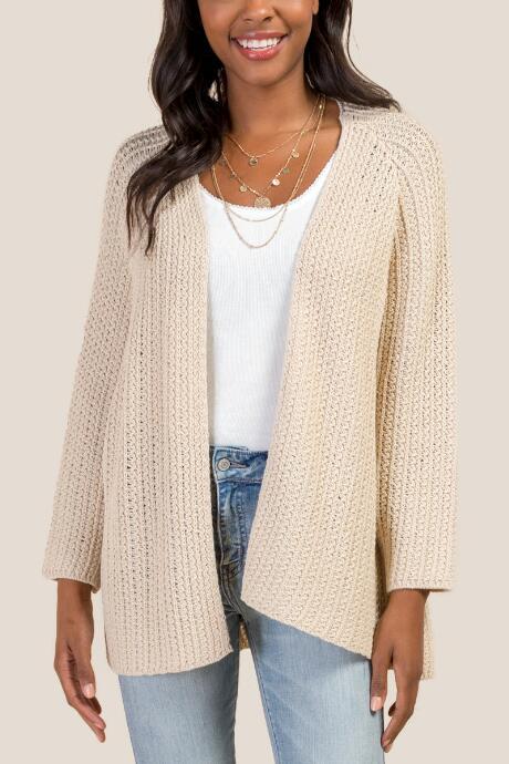 Francesca's Zoe Open Stitch Cardigan - Sand
