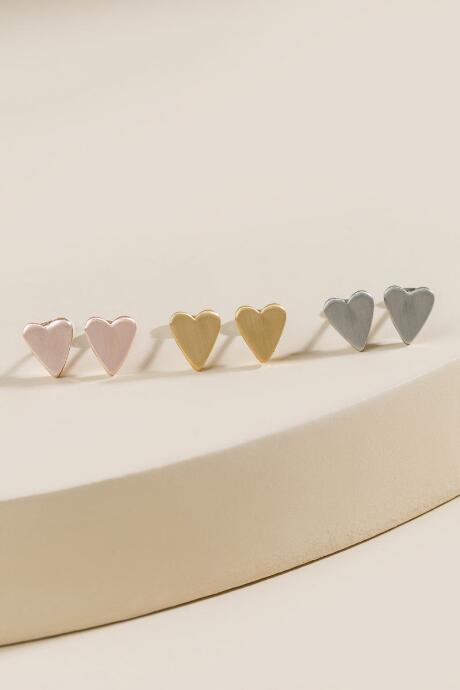 Francesca's Tiana Metal Heart Stud Earring Set - Mixed Plating