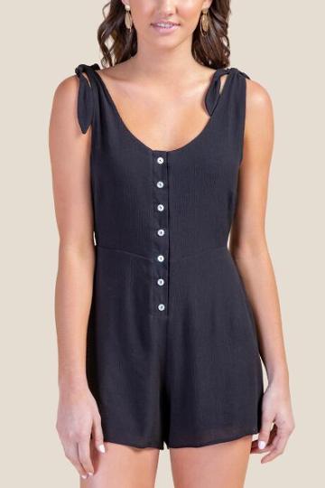 Rolla Coster Inc Adele Front Tie Button Romper - Black