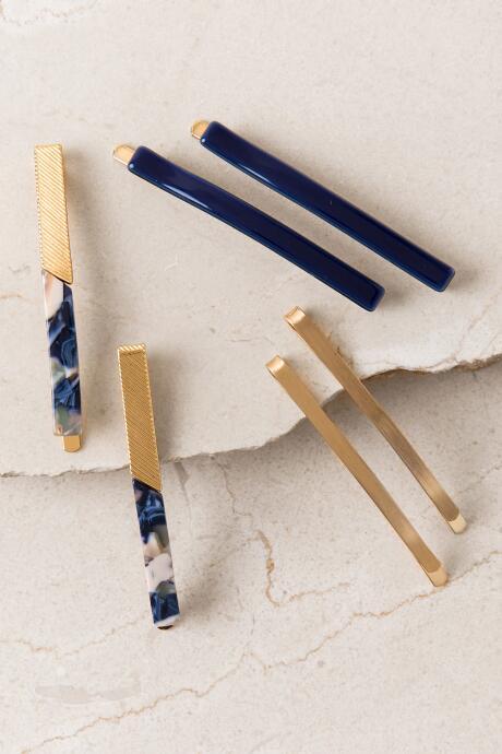 Francescas Penelope Hair Clips In Navy - Navy