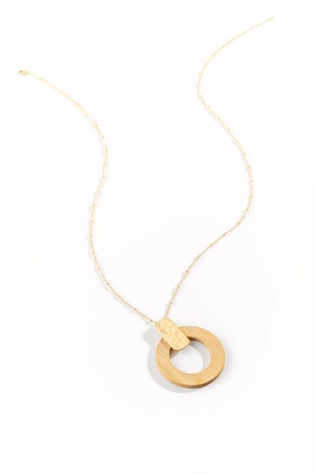Francesca's Danica Wood Circle Pendant Necklace - Natural