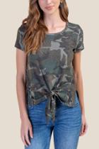 Francesca's Gisella Tie Front Tee - Olive