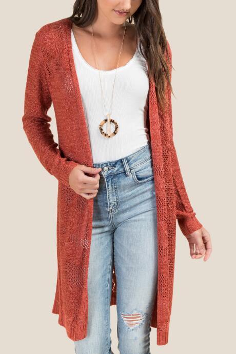 Francesca's Ventura Marled Lattice Cardigan - Cinnamon