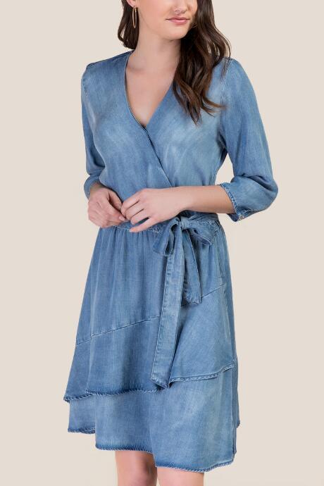 Francesca's Michelle Denim Wrap Dress - Chambray