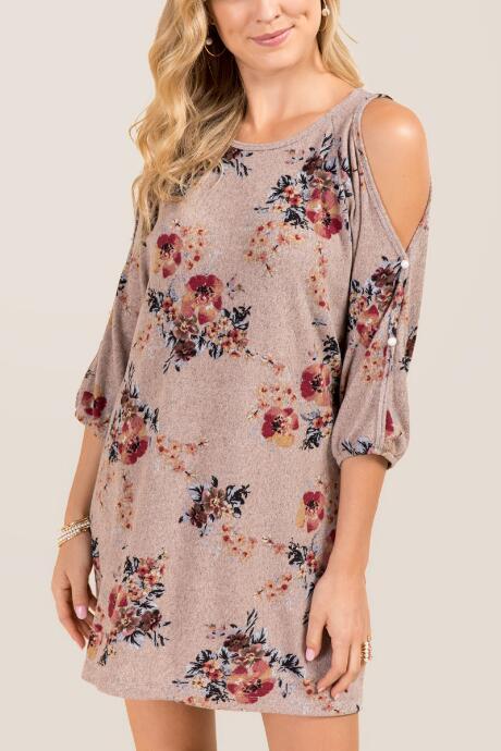 Alya Carina Cold Shoulder Floral Knit Dress - Blush
