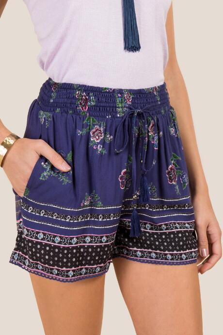 Francesca Inchess Aileen Floral Border Shorts - Navy