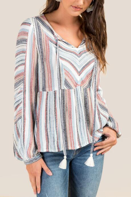 Francesca's Hattie Front Tie Striped Blouse - White