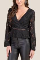 Francesca Inchess Lucy Lace Bell Sleeve Blouse - Black
