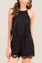 Francesca Inchess Anastasia Lace Trap Popover Romper - Black