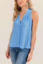 Lush Pleated Shoulder V Neck Top - Blue