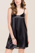 Miami Zelda Hammered Satin Slip Dress - Black