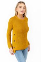 Francesca's Emmie Side Button Sweater Top - Mustard