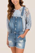 Francesca's Miley Destructed Fray Shortall - Medium Wash
