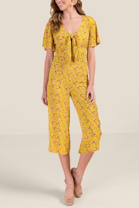 Francesca's Cassandra Tie Front Jumpsuit - Mustard