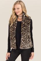 Francesca's Pippa Cheetah Fur Zip Vest - Taupe
