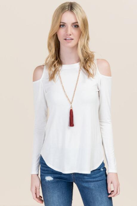 Ayla Marsha Cold Shoulder Scoop Neck Top - Ivory