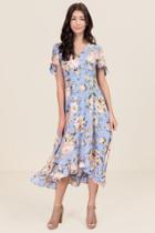 Francesca's Victoria Ruffle Floral Wrap Dress - Oxford Blue