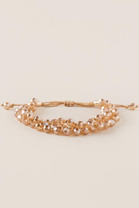 Francesca's Alexandria Glass Bead Pull Tie Bracelet - Crisp Champagne