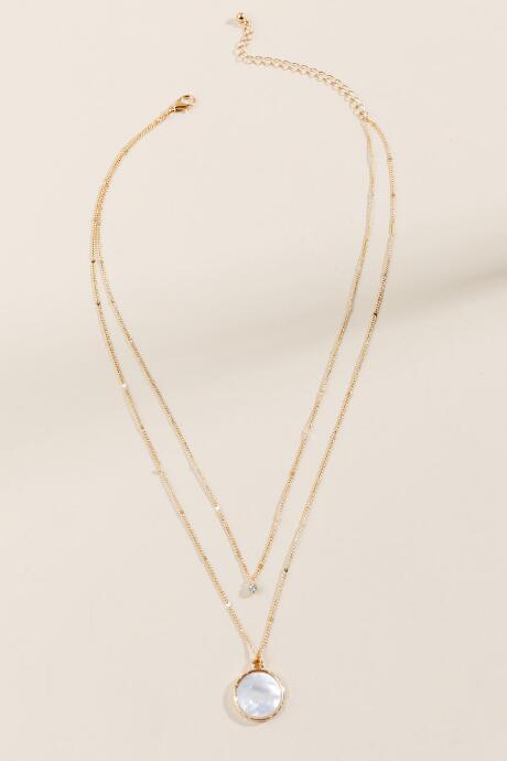 Francesca's Amber Mother Of Pearl Layered Necklace - Iridescent