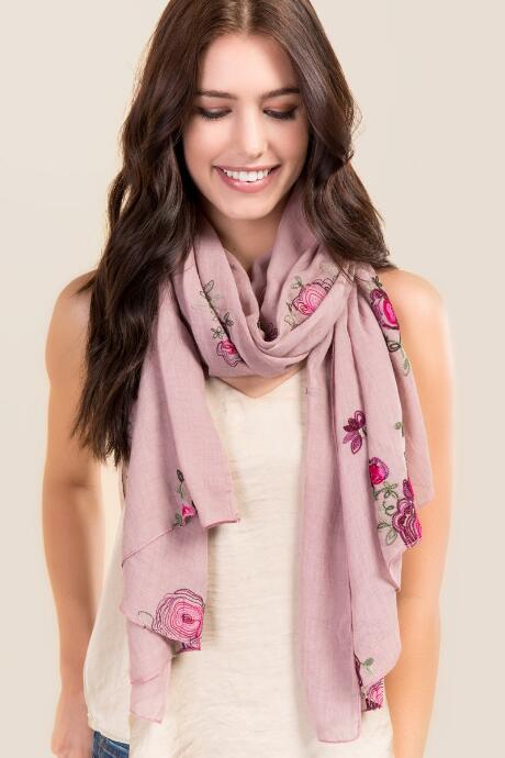 Francesca's Kendra Floral Embroidered Scarf - Mauve