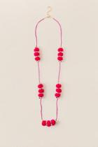 Francesca's Florence Pink Pom Necklace With Gold Bells - Neon Pink