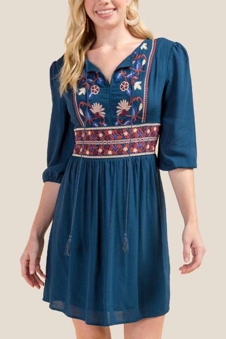 Francesca's Gracelyn Embroidered Dress - Pine