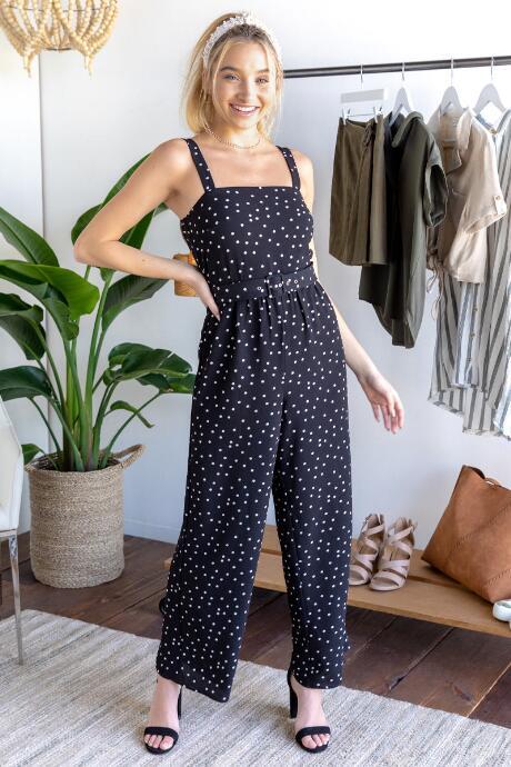 Francesca's Billie Polka Dot Jumpsuit - Black