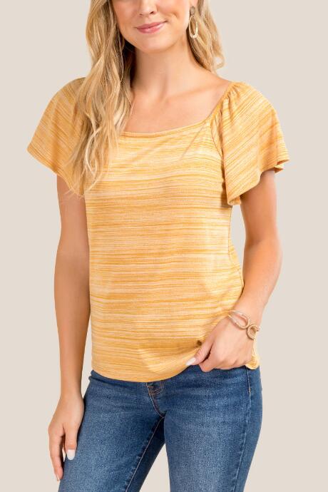 Francesca's Celine Flutter Sleeve Top - Marigold