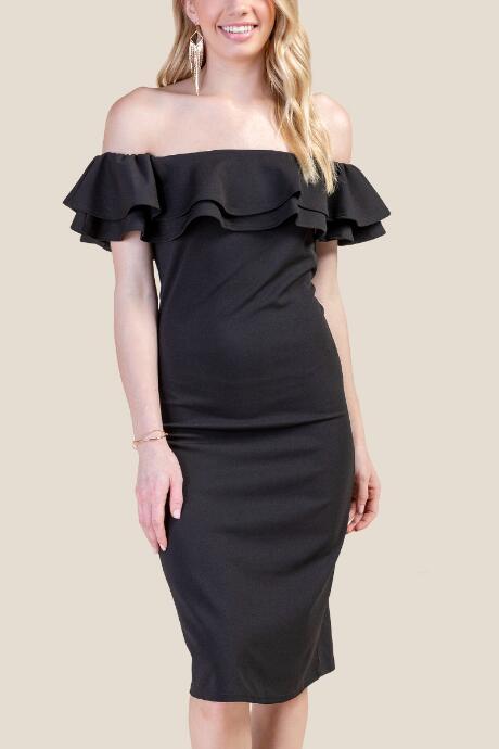 Francesca's Cheryl Off The Shoulder Midi Dress - Black