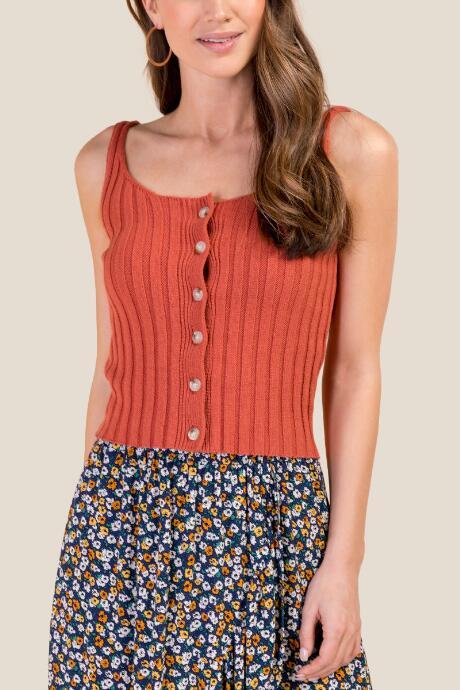 Francesca's Rylie Button Front Sweater Tank Top - Cinnamon