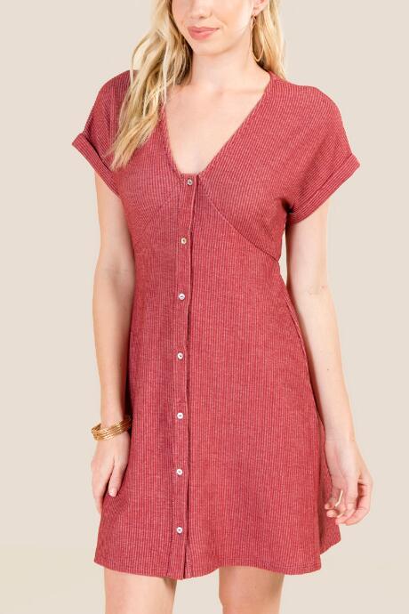 Francesca's Serena Button Front Knit Dress - Brick