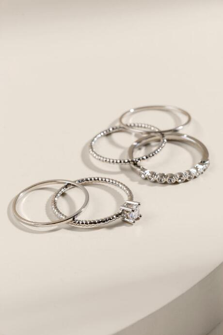 Francesca's Mel Delicate Crystal Ring Set - Silver