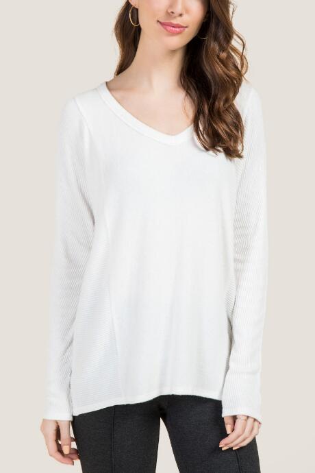Francesca's Tyra Cozy Rib Side Basic Tee - Ivory