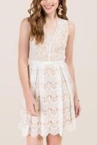 Francesca's Elspeth Eyelash Trim Lace A-line Dress - White