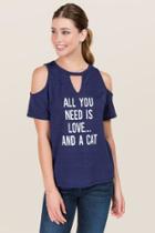 Sweet Claire All You Need Is Love And A Cat Graphic Tee - Navy