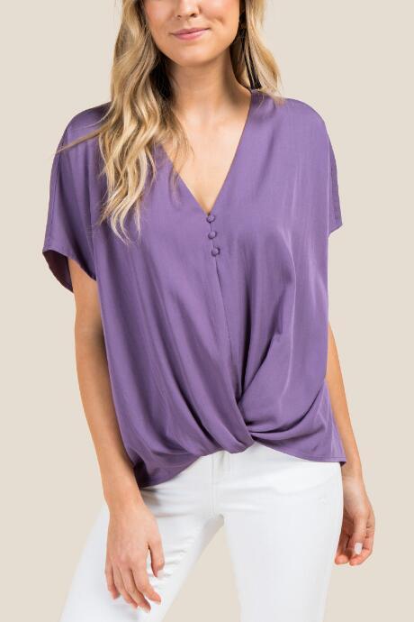 Francesca's Tish Short Sleeve Twist Front Top - Vintage Purple