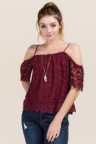 Alya Candice Lace Cold Shoulder Top - Wine