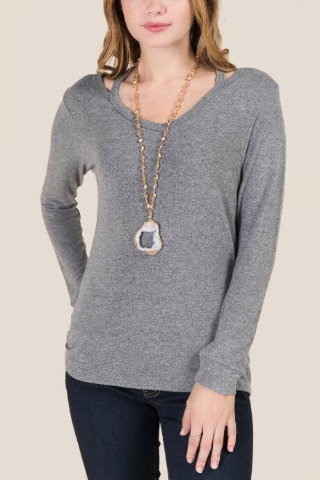 Francesca's Jillian Cut Out Basic Tee - Heather Gray