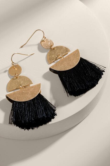 Francesca's Paige Tasseled Shape Drop Earrings In Black - Black