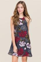 Miami Charis High Neck Floral Shift Dress - Gray