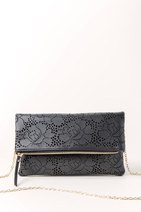 Francesca's Kim Floral Fold Over Clutch - Black