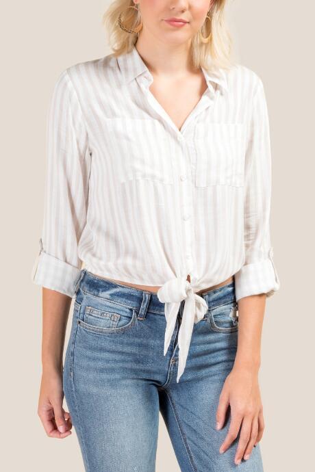 Francesca's Erin Striped Button Down Top - White