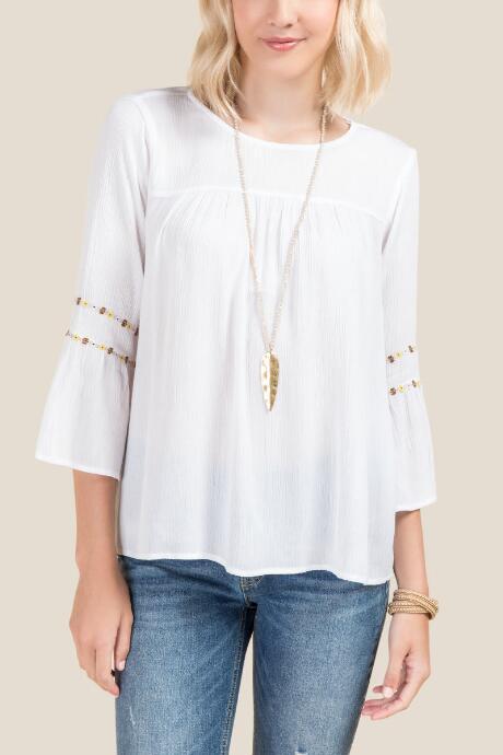 Francesca Inchess Cadence Ditsy Floral Bell Sleeve Top - White
