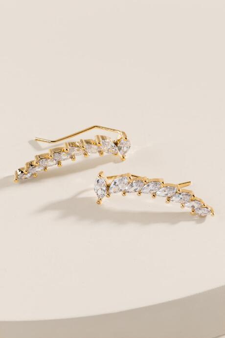 Francesca's Toula Cubic Zirconia Crawler Earrings - Crystal