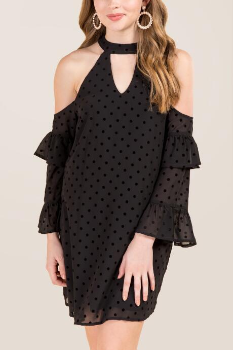 Francescas Helina Ruffle Swiss Dot Dress - Black